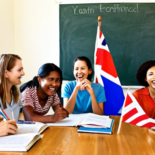 Home 6 **
"A diverse group of people enthusiastically participating in an English class, some online, some in person. The atmosphere is lively and engaging, showing various teaching methods beyond traditional classroom settings. Emphasis on the joy of learning and the personal connection between teacher and student. Consider a backdrop hinting at global connections (e.g., flags, landmarks in a subtle way)."
**