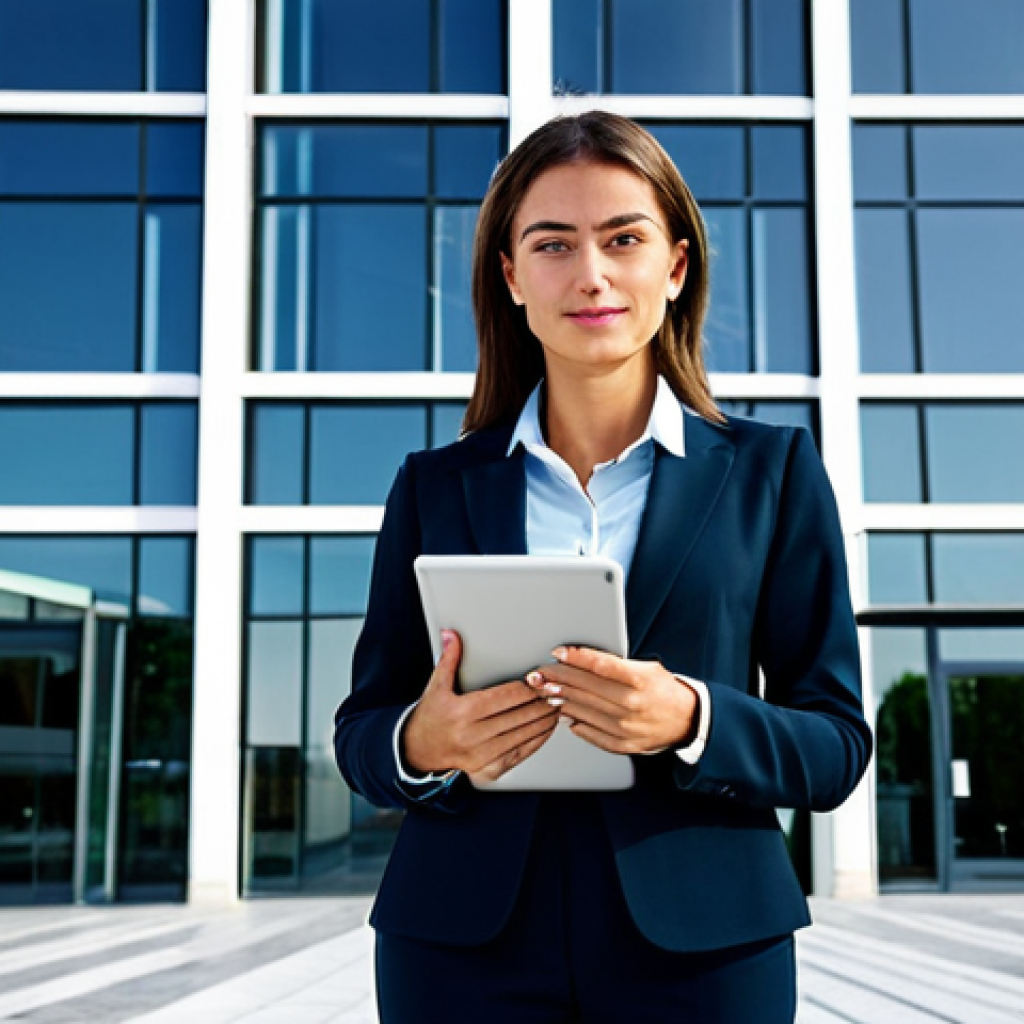 **

"A confident businesswoman in Madrid, Spain, wearing a stylish, modest business suit, standing in front of a modern office building during the day, holding a tablet, fully clothed, appropriate attire, safe for work, perfect anatomy, natural pose, professional photography, high quality, professional"

**