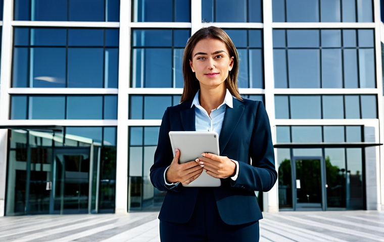 **
"A confident businesswoman in Madrid, Spain, wearing a stylish, modest business suit, standing in front of a modern office building during the day, holding a tablet, fully clothed, appropriate attire, safe for work, perfect anatomy, natural pose, professional photography, high quality, professional"
**