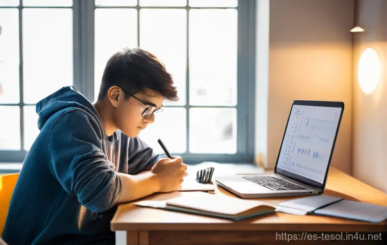 TESOL 수업 중 시간 관리 기술 - **Prompt 1: Focused Study with Smart Time Management**
"A young adult TESOL student, appearing t...