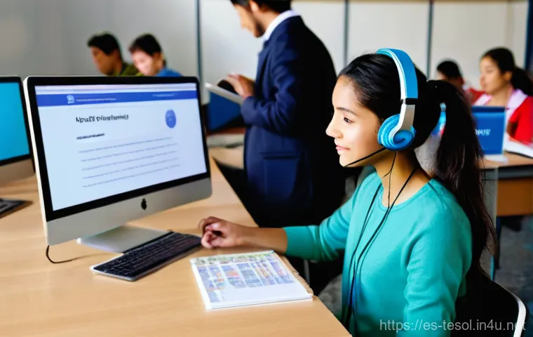 TESOL 교재 선정 기준 - **Prompt:** A vibrant and inclusive classroom in a modern Latin American city. A diverse group of te...