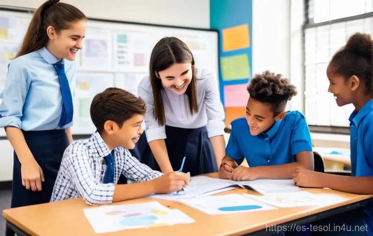 TESOL 자격증과 관련된 트렌드 - **Prompt:** A vibrant and dynamic online English classroom scene. A professional female English teac...