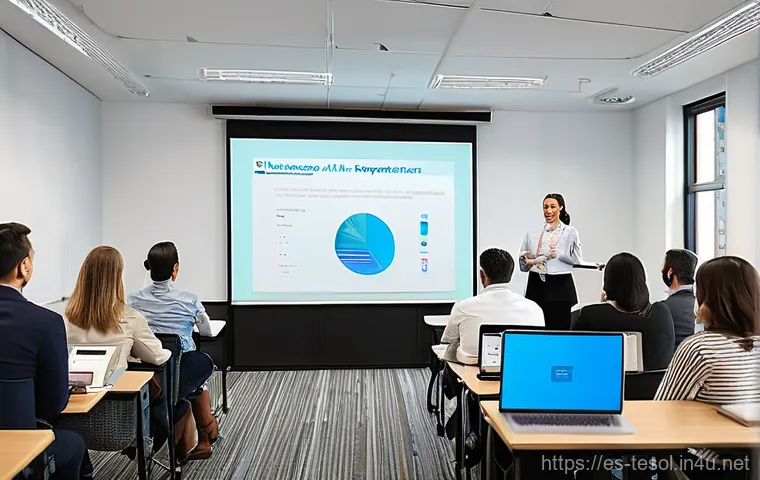 TESOL 강사가 겪는 일반적인 도전 과제 - An energetic and vibrant classroom scene showcasing students actively participating in a gamified En...