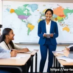 TESOL 강사 직무 기술서 - **Prompt:** "A vibrant, panoramic view of a modern, multi-ethnic adult classroom. In the foreground,...