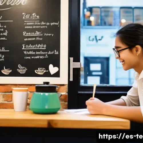 Home 24 TESOL 강사가 자주 사용하는 기법 - **Prompt 1: Immersive English Cafe Role-Play**
"A vibrant, brightly lit classroom transformed in...