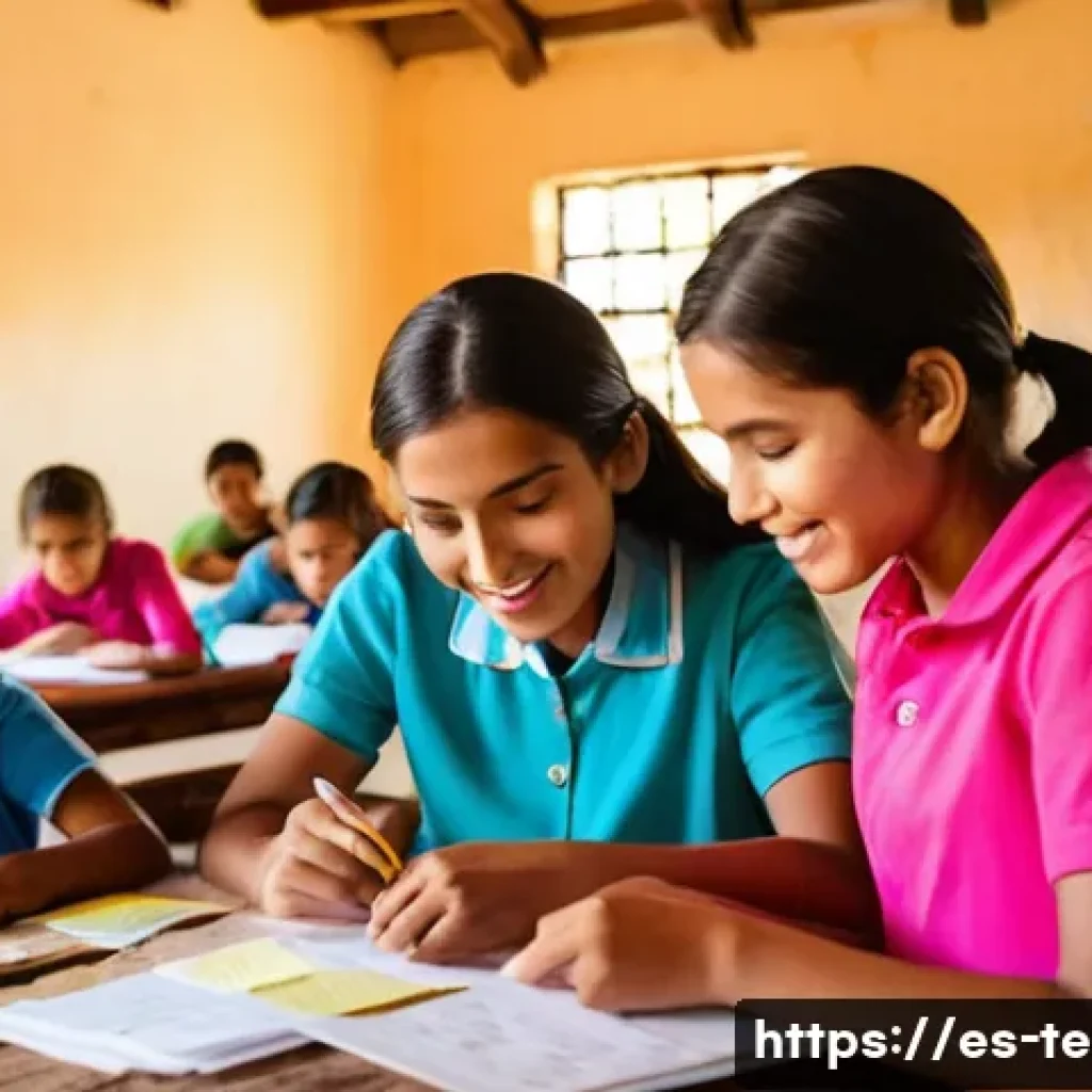 TESOL 실무 경험 쌓는 방법 - A diverse group of enthusiastic young adult volunteers teaching English to children in a rural Latin...