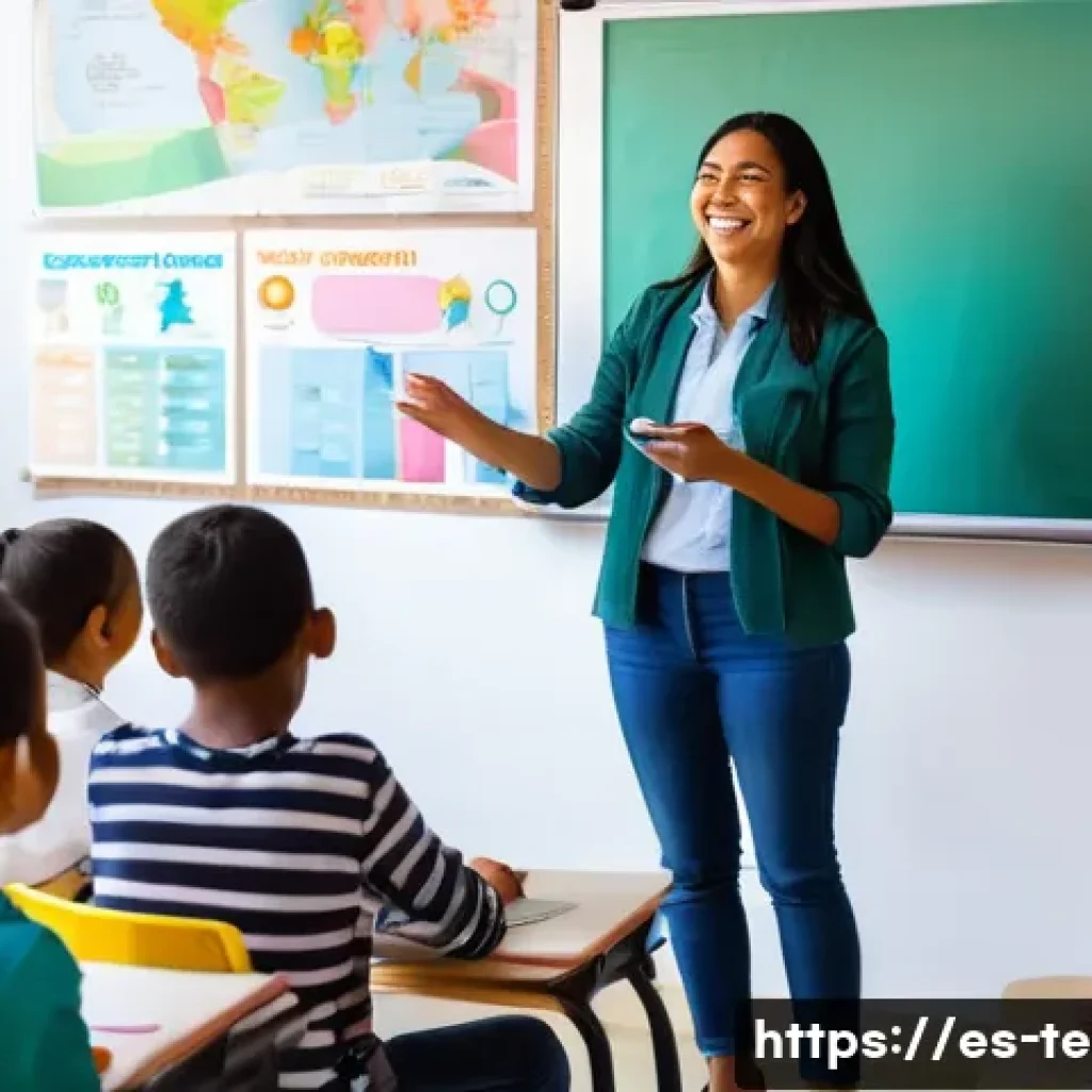 TESOL 강사로서의 자기계발 - A modern classroom scene in a Latin American school where a TESOL instructor uses digital tools such...