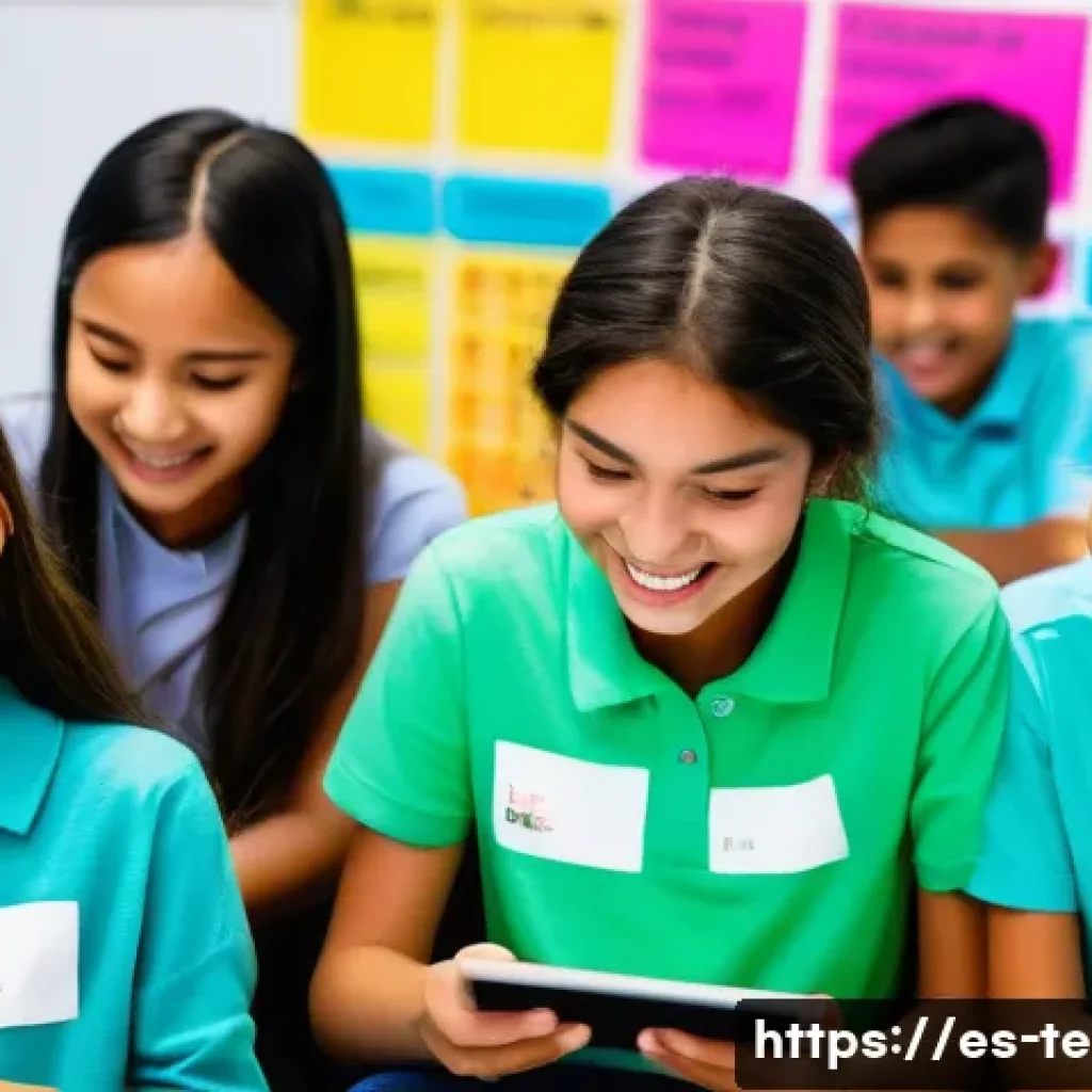 TESOL 강사가 추천하는 교육 자료 - A vibrant classroom scene in a modern Latin American school, featuring a diverse group of young Span...