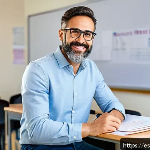 Home 31 TESOL 자격증 해외 인정 여부 - A professional Spanish language teacher in a modern classroom setting in Spain, wearing smart casual...