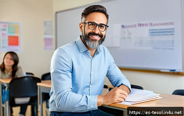 TESOL 자격증 해외 인정 여부 - A professional Spanish language teacher in a modern classroom setting in Spain, wearing smart casual...