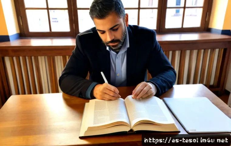 TESOL 자격증의 학술적 중요성 - Photorealistic university library scene in a Spanish-speaking country, a diverse adult English teach...